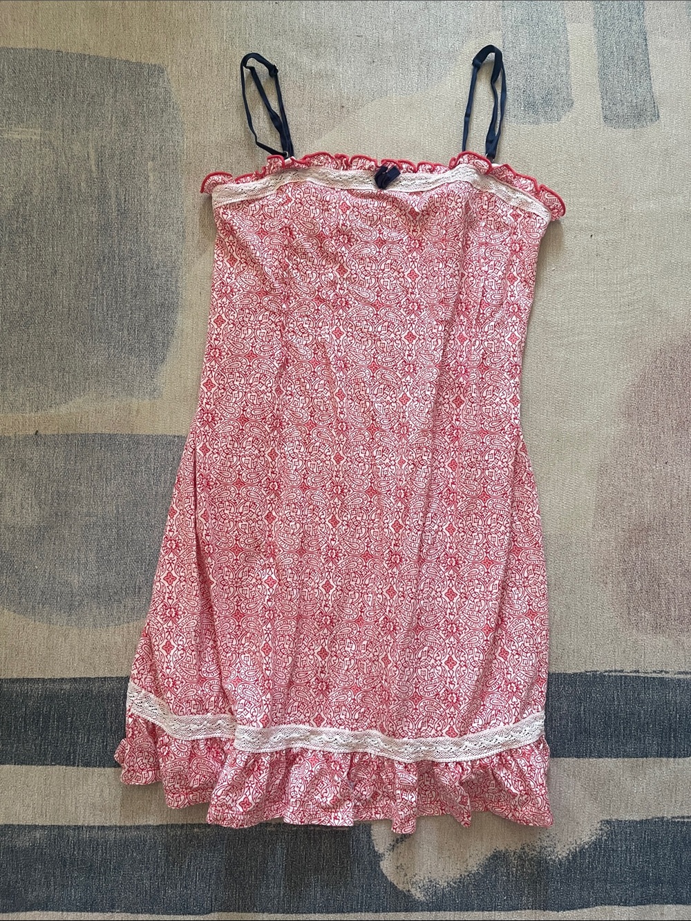 Tommy Hilfiger Red Printed Chemise with navy straps and details